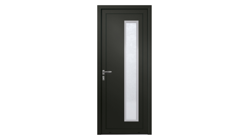 Porte d'entrée aluminium GAILLARD Porte d'entrée grise foncée avec partie rectangulaire verticale vitrée